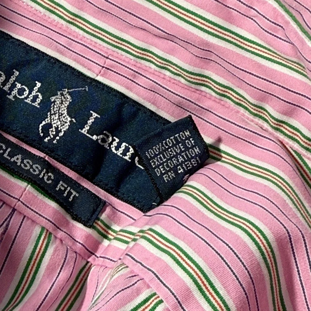 Polo Ralph Lauren Mens‎ XL Classic Fit Pink Green Striped Button Down Shirt